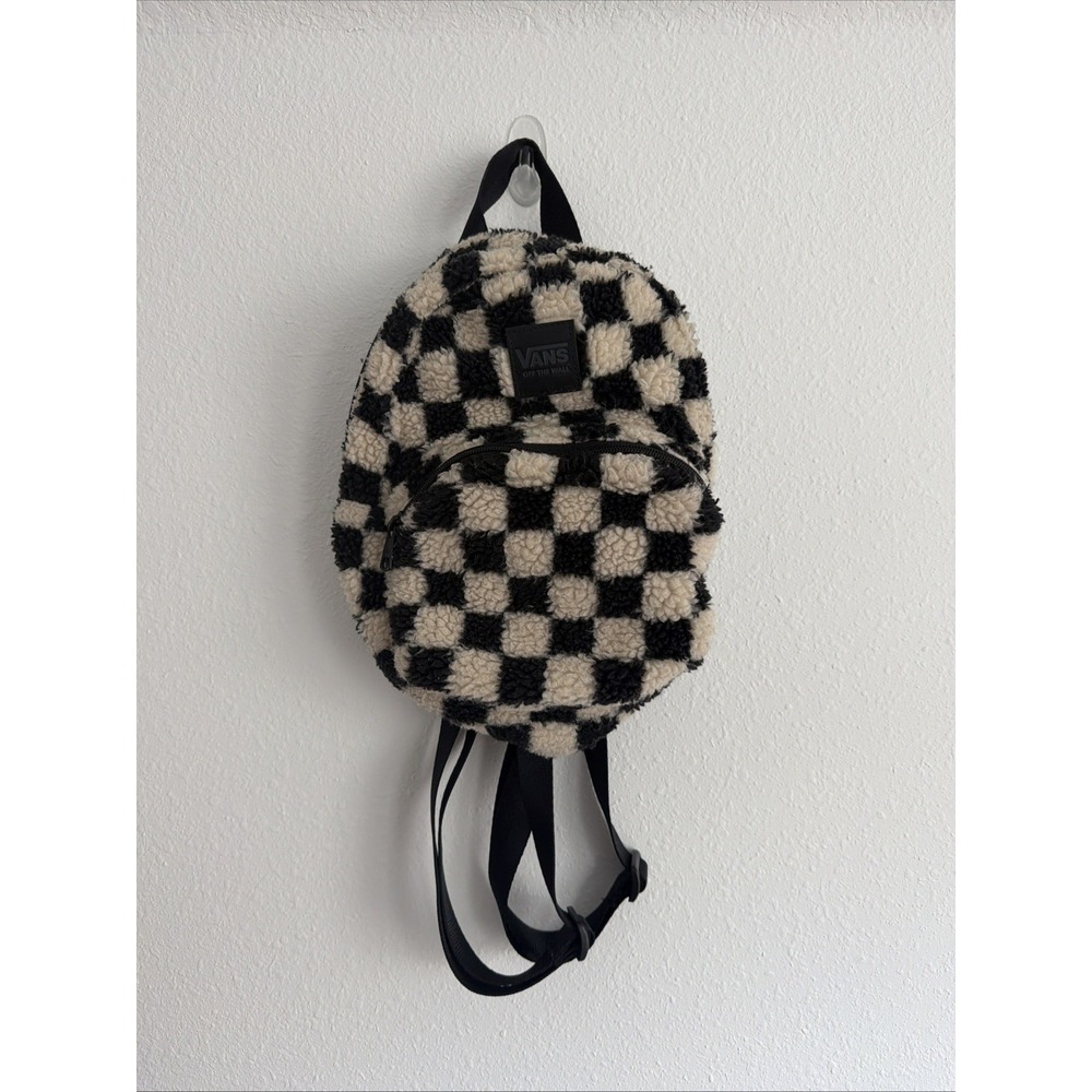 VANS Unisex Black Sheep Mini Checkered Sherpa Backpack Black Cream Urban